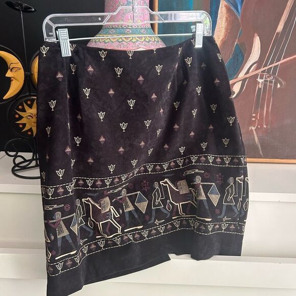 Vintage Wearever Black Patterned Mini A-Line Skirt XL - Picture 6 of 14